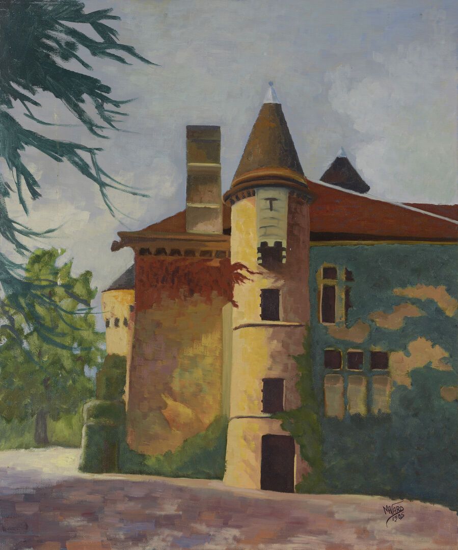 Null Navard.

 "The tower".

 Oil on canvas, signed and dated 1985 lower right. &hellip;