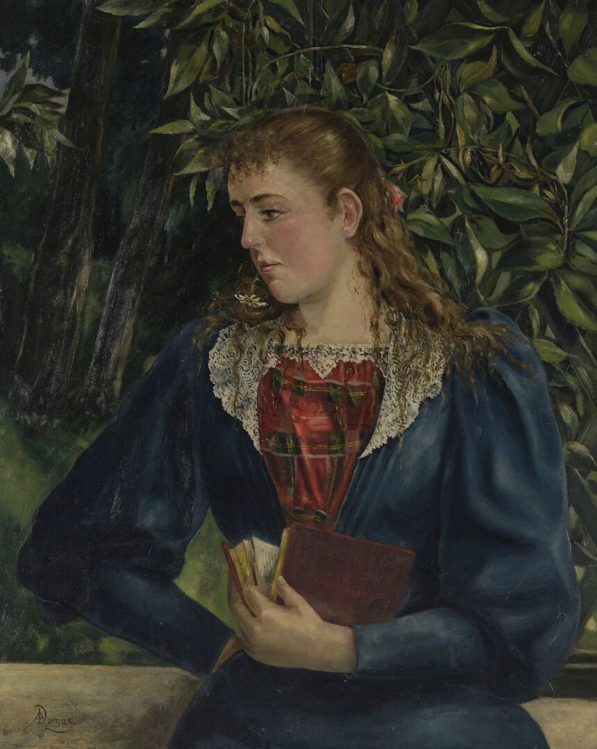 Null A. DUMAS Scuola della fine del XIX secolo 

"Giovane ragazza con un libro".&hellip;