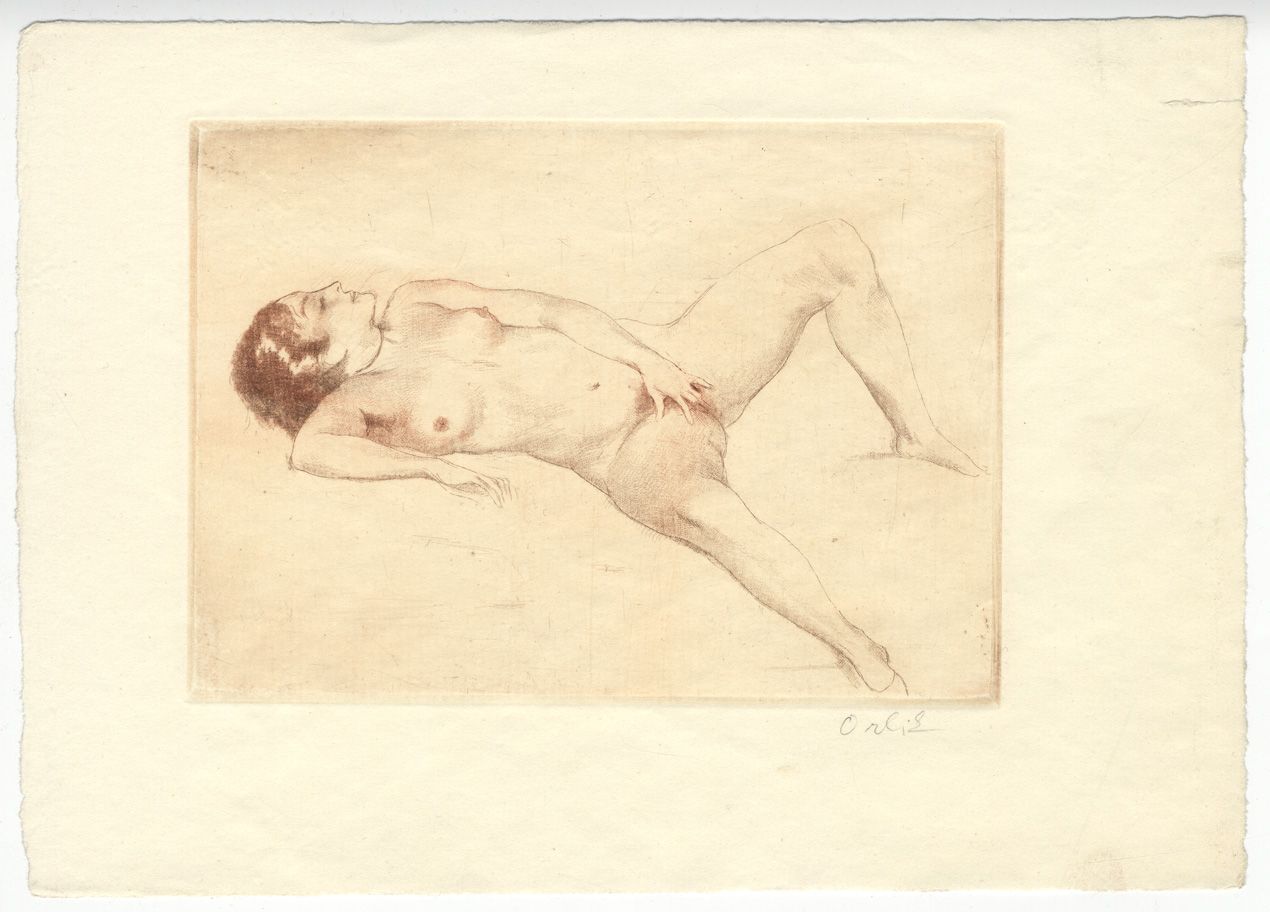 Null 埃米尔-奥尔利克（1870-1932）。孤独的快乐》，约1920年。雕刻，覆盖面12.5 x 17.5厘米，纸张19 x 26.5厘米。右下方有铅笔签&hellip;