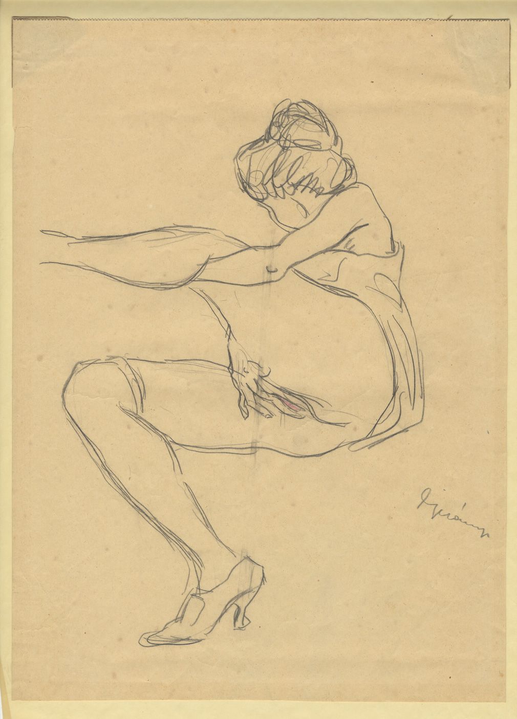 Null 维克托-贝兰伊（1877-1955）。1910年左右的《爱抚》。铅笔画和红色铅笔增强，39 x 28.5厘米。右下方有签名。