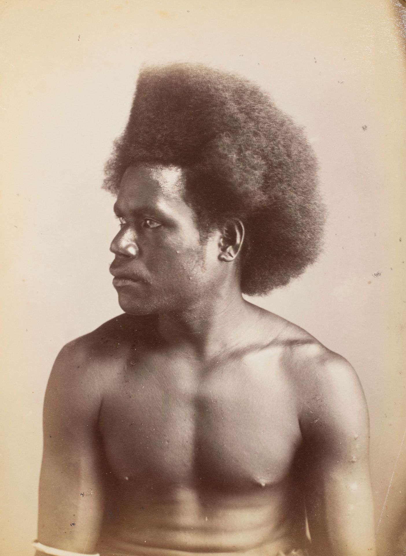 Null Photographe non identifié. Beau portrait d’homme de profil, îles Fidji. Épr&hellip;