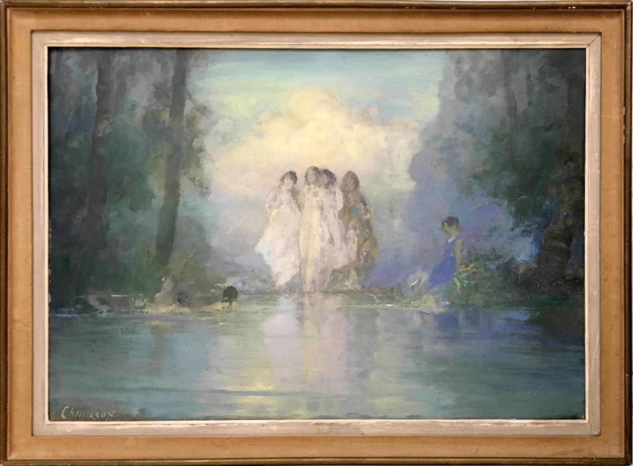 Null 保罗-奇马洛夫（1874-1950）。在河的边缘，1925-1950。伊索尔上的油画，50 x 73厘米。左下角的白油签名。 参考文献：Chmarof&hellip;