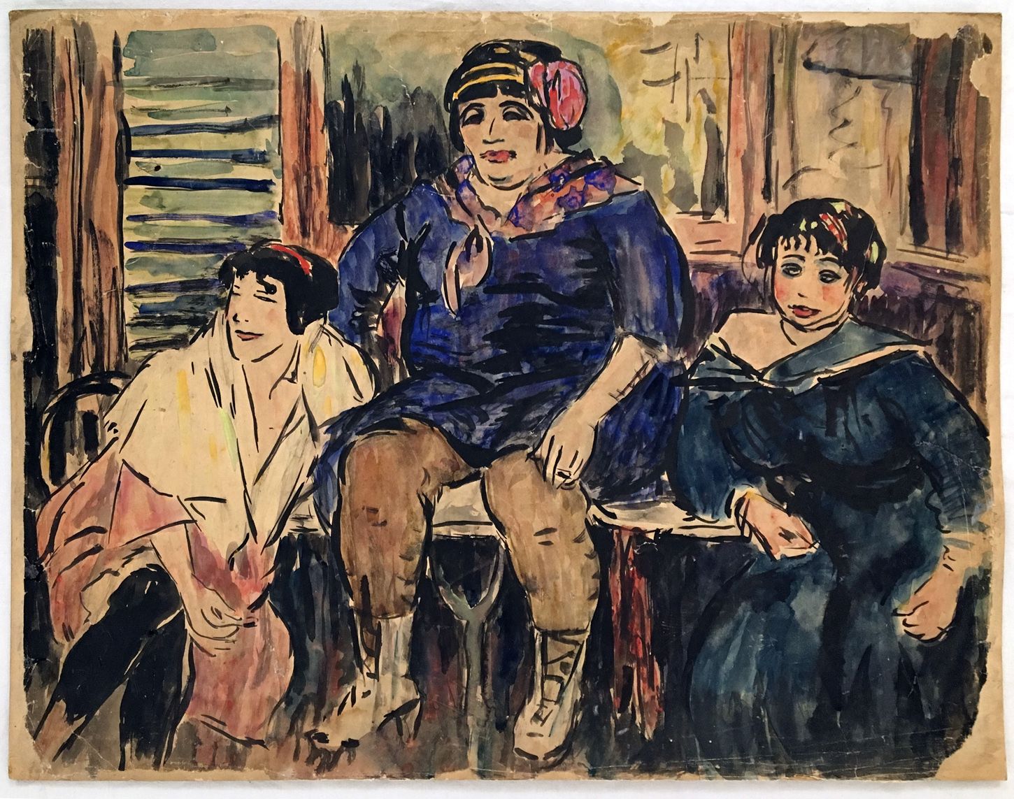 Null PROSTITUTION. Waiting in a brothel, ca. 1930. Watercolour on paper mounted &hellip;
