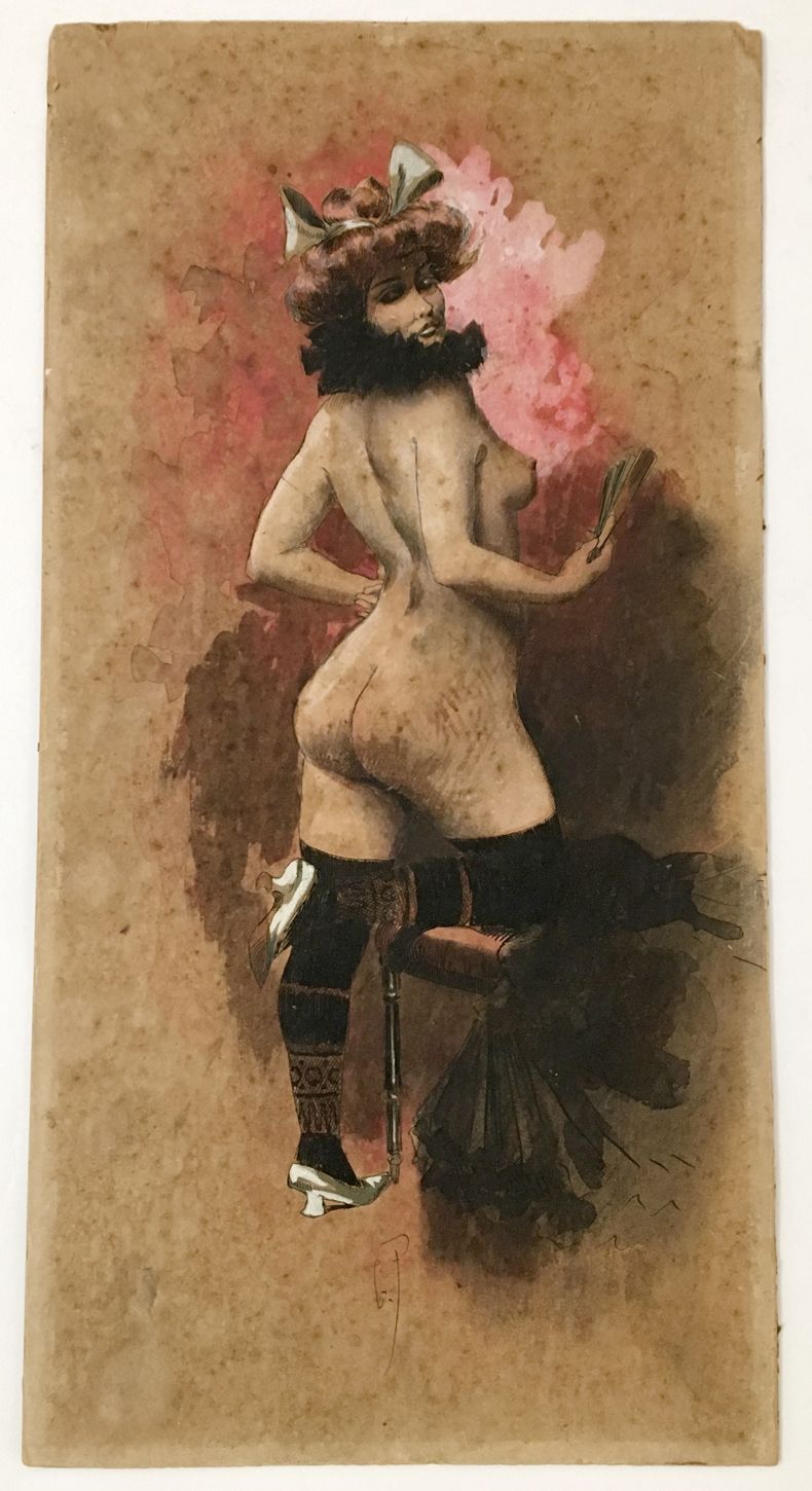 Null G.P. 《歌妓》，约1900年。纸上水彩画，41 x 20.5厘米。右下角有署名的字样。