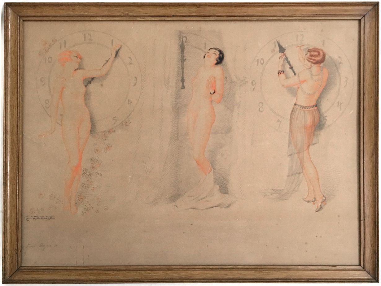 Null 加斯顿-德-西尔默斯。 三个时代。 炭笔、铅笔和水彩画，44x59厘米。 左下方有签名和标题。