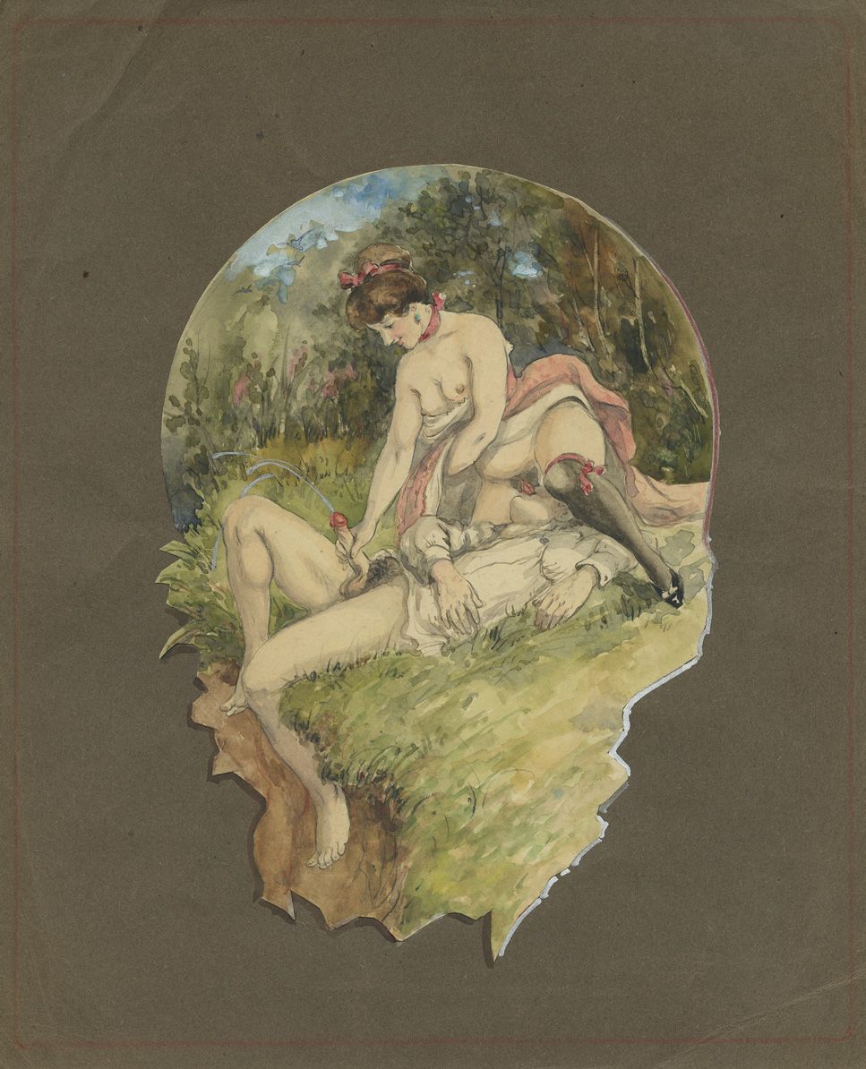 Null Complicidades, ca. 1900. Acuarela original en color, 20 x 15 cm, recortada &hellip;