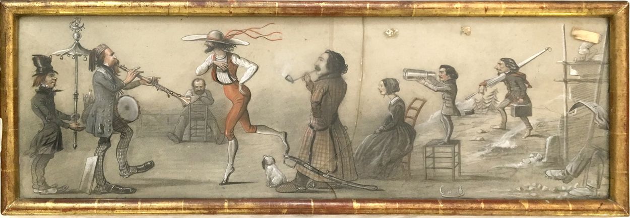Null 
意大利学校。舞蹈家和音乐家。炭笔和粉彩，19世纪末。35 x 107厘米。右下角有C&B字样。