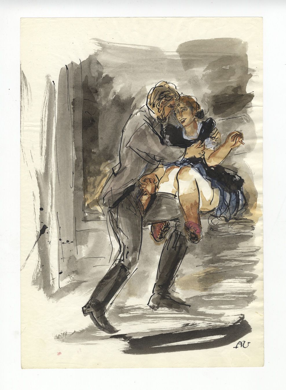 Null E.D.[Edouard DWURNIK ? ] 和A.V.两个男孩和一对夫妇，波兰，1980年。2幅画，一幅是墨水画，另一幅是墨水和水彩画，尺寸为2&hellip;