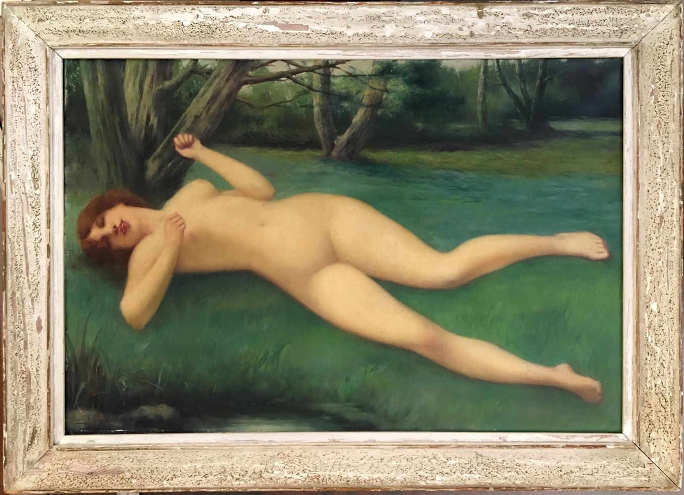 Null L. DAVID.景观中的裸体。布面油画，53 x 80厘米。左下方有签名，日期为1937年。