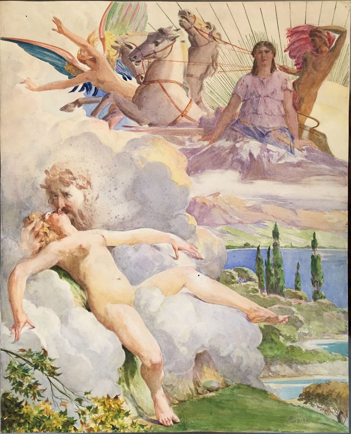 Null André Pierre LUPIAC (1873-1956) . L’Union de Jupiter et Io. Crayon et aquar&hellip;