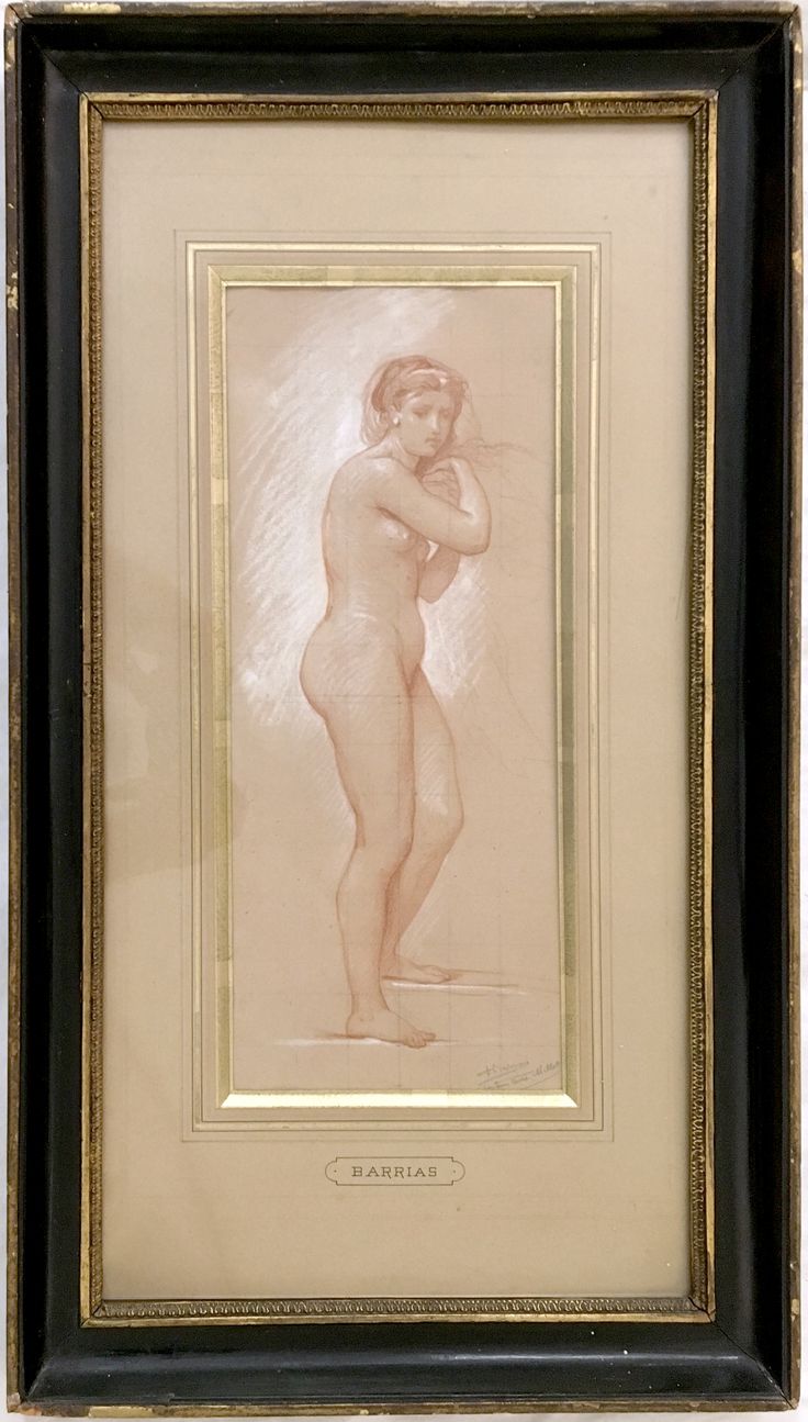 Null 费利克斯-约瑟夫-巴里亚斯（1822-1907）。裸体研究。纸上的桑格和粉笔，37 x 15厘米。右下角签有 "致我的朋友艾梅-米莱"。