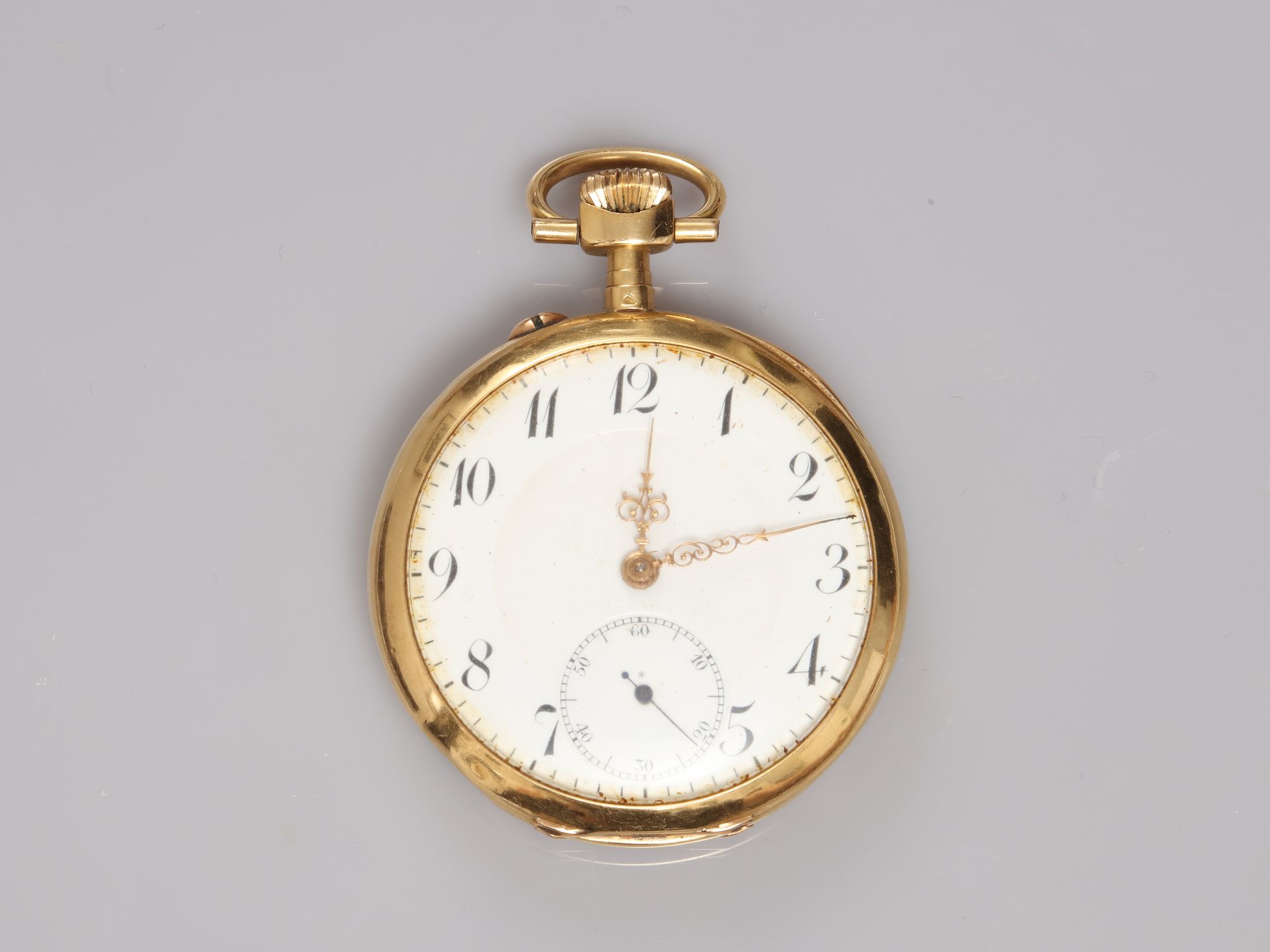 Null Yellow gold pocket watch, 750 mm, white enamel dial, second hand at 6 o'clo&hellip;