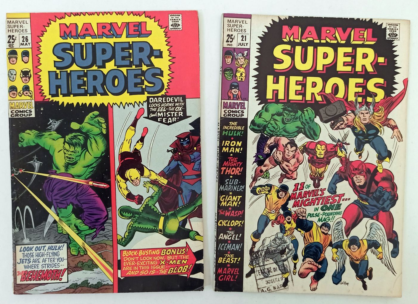 Null MARVEL SUPER-HEROES. Marvel comics. 2 numéros, n° 21 (juillet 1969) et n° 2&hellip;