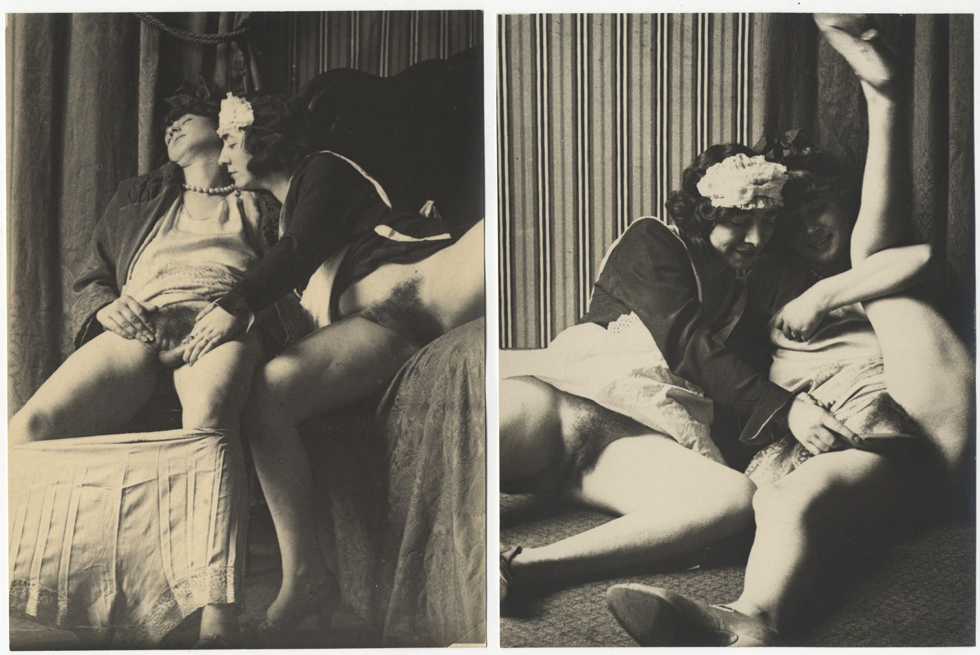 Null 蒙舍尔-X。夫人和她的女仆，大约1930年。2幅当代银版画，24 x 18厘米。参考资料：亚历山大-杜普伊，《X先生的私人收藏》，285出版社，200&hellip;