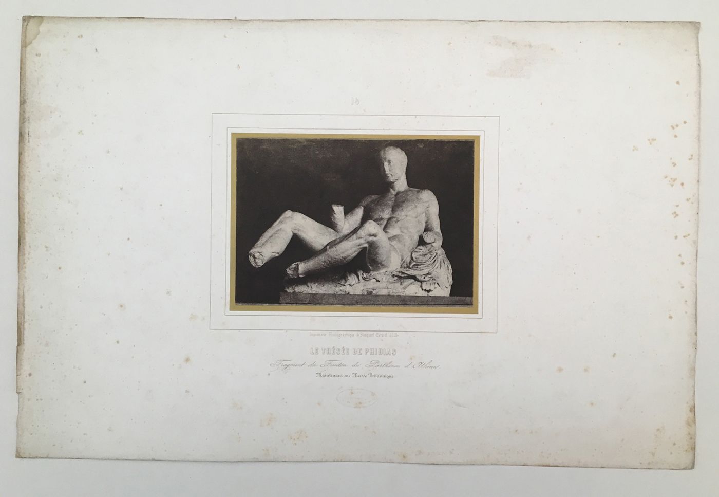 Null 路易-德西雷-布朗卡-埃夫拉尔（1802-1872 年）。菲迪亚斯的《忒修斯》，雅典帕台农神庙底座的残片。盐纸印刷，裱在纸上，13.2 x 18.6 &hellip;