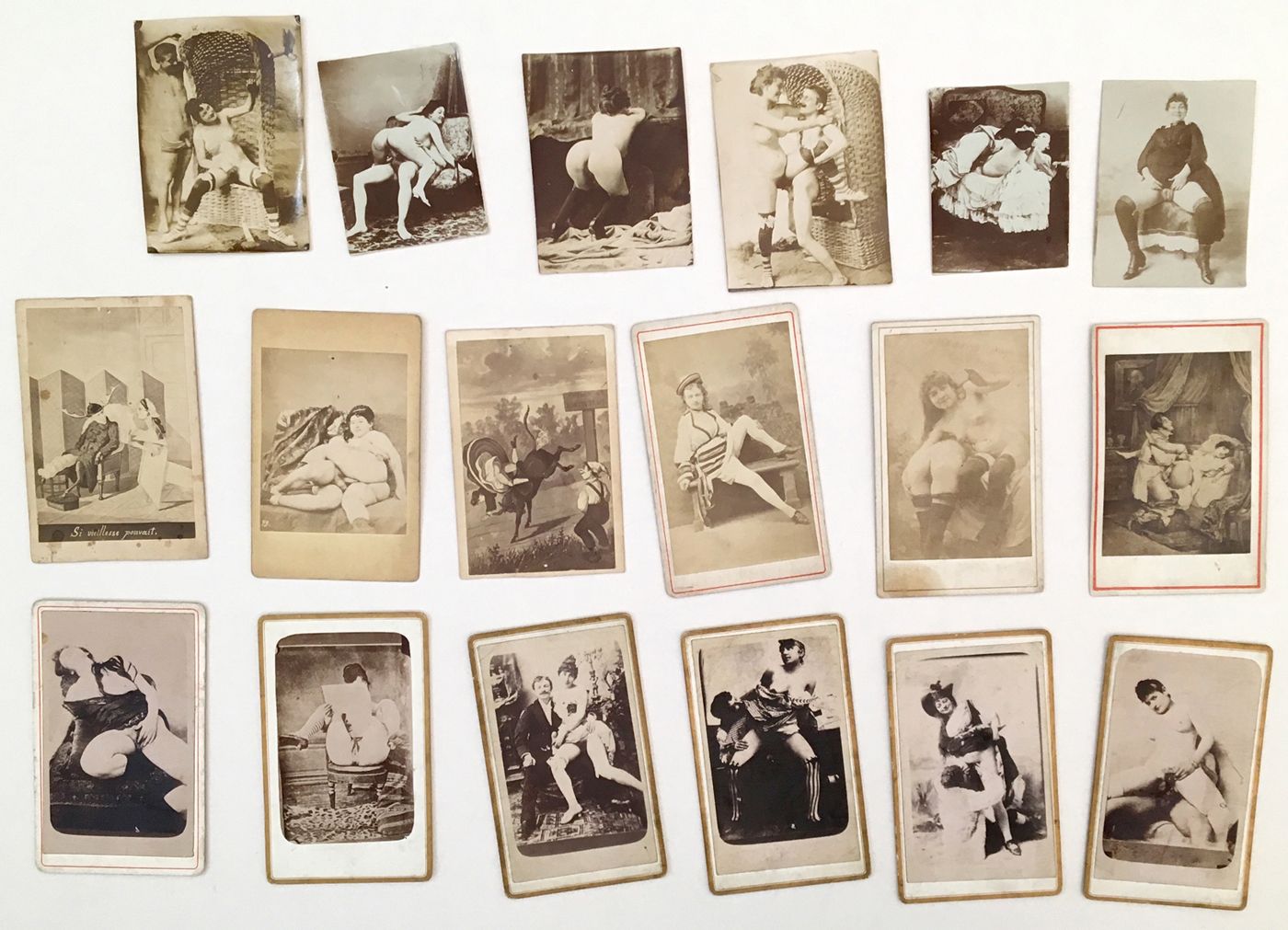 Null [Unidentified Photographers]. Explicit scenes, circa 1900. 15 vintage silve&hellip;
