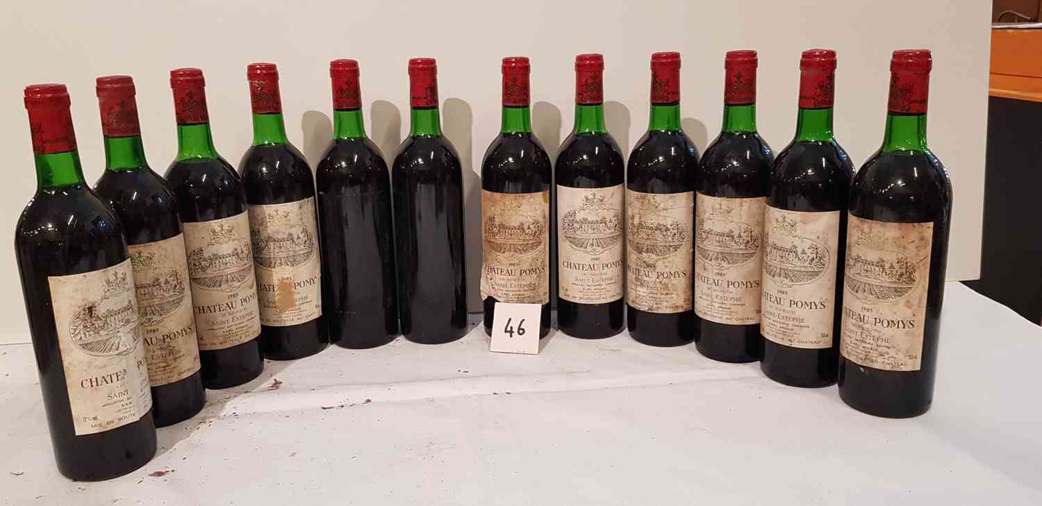 Null 12 bottles château POMYS 1985 SAINT ESTEPHE Very stained labels, 2 missing,&hellip;