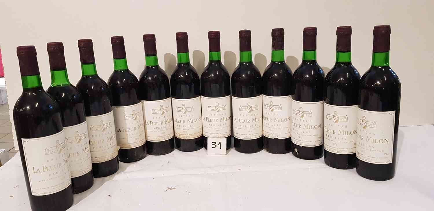Null 12 botellas château LA FLEUR MILON 1975 PAUILLAC. 3 etiquetas manchadas y b&hellip;