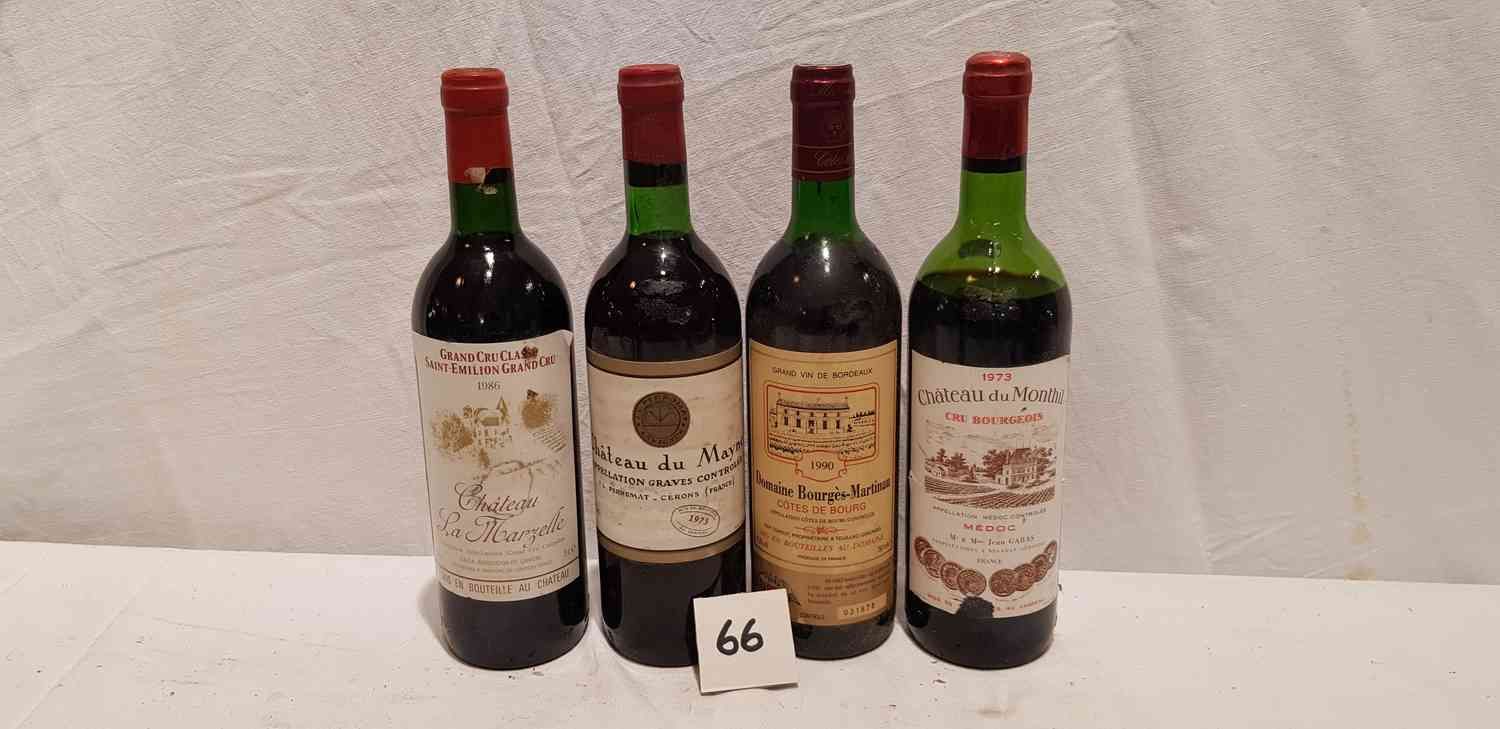 Null lot de 4 bouteilles avec 1 bouteille château LA MARZELLE 1986 SAINT EMILION&hellip;