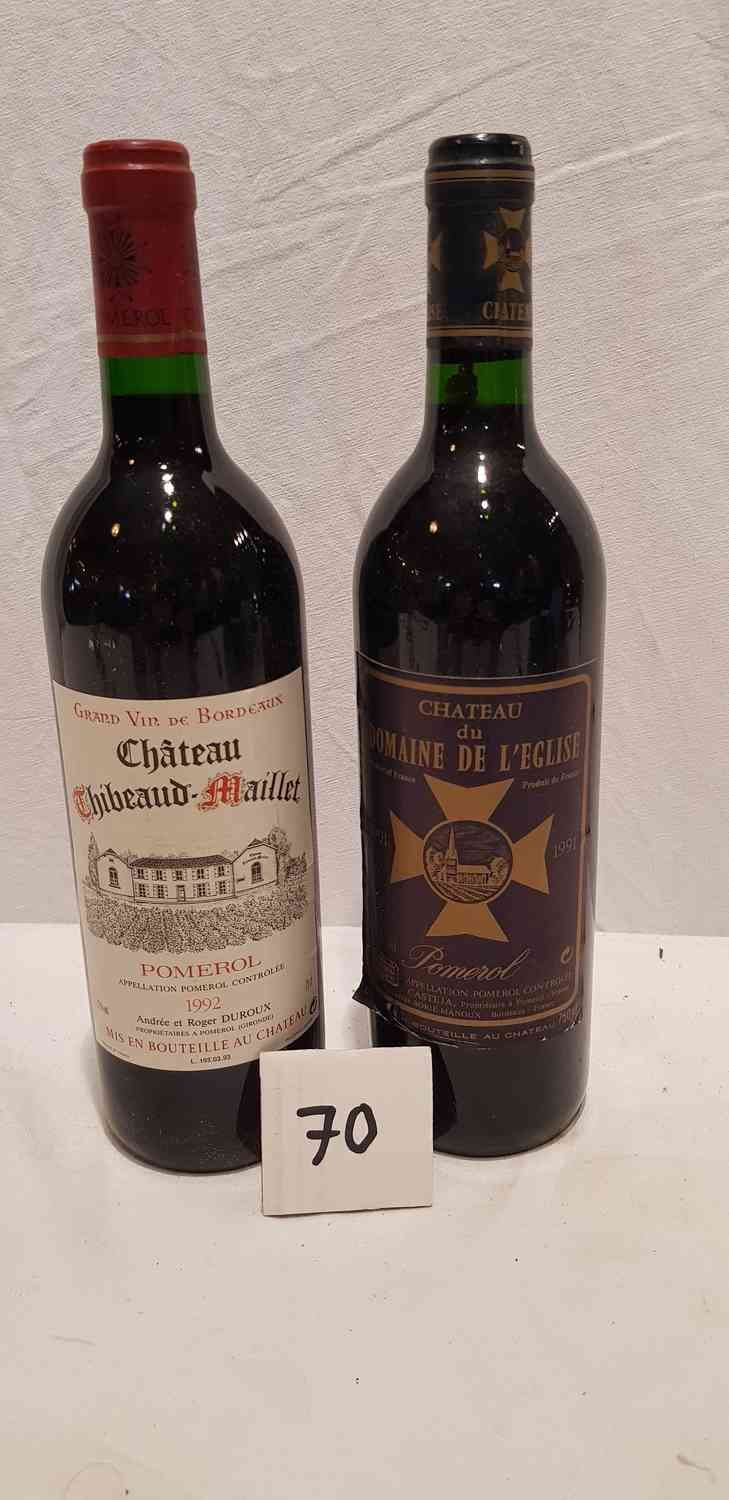 Null 一组2瓶，包括1瓶CHATEAU DU DOMAINE DE L'EGLISE 1991 POMEROL和1瓶CHATEAU THIBEAUD-MAI&hellip;