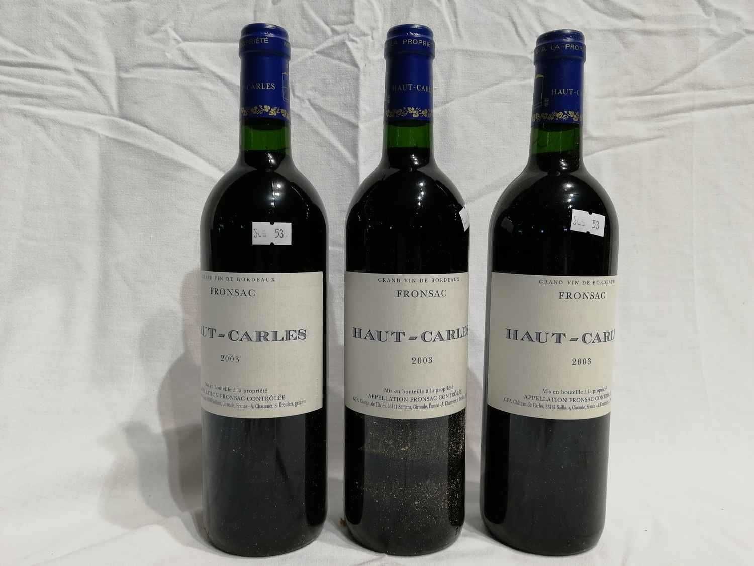 Null 3 Bottles Château HAUT-CARLES 2003 FRONSAC