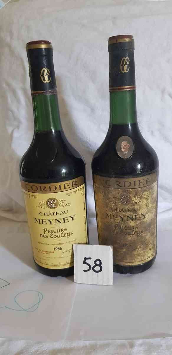 Null 2 Flaschen Château MEYNEY 1966 SAINT ESTEPHE. 1 staubiges Etikett, gute Wer&hellip;