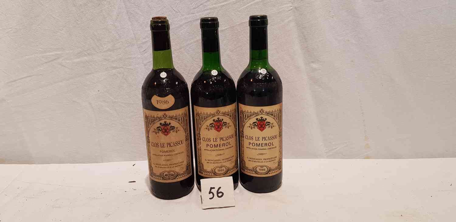 Null Lot of 3 bottles CLOS LE PICASSOU. POMEROL including 1 bottle of 1986 and t&hellip;
