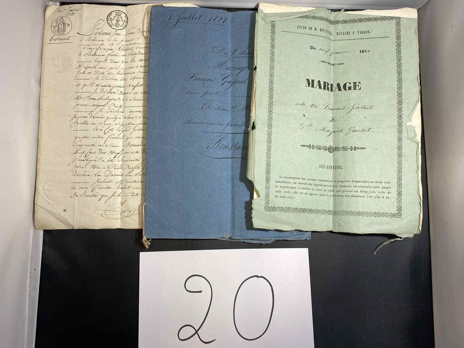 Null 有关居住在波尔多Fosses de l'indance的Gassiot家族的文件：1827年7月8日Francois Gassiot与Marie Ep&hellip;