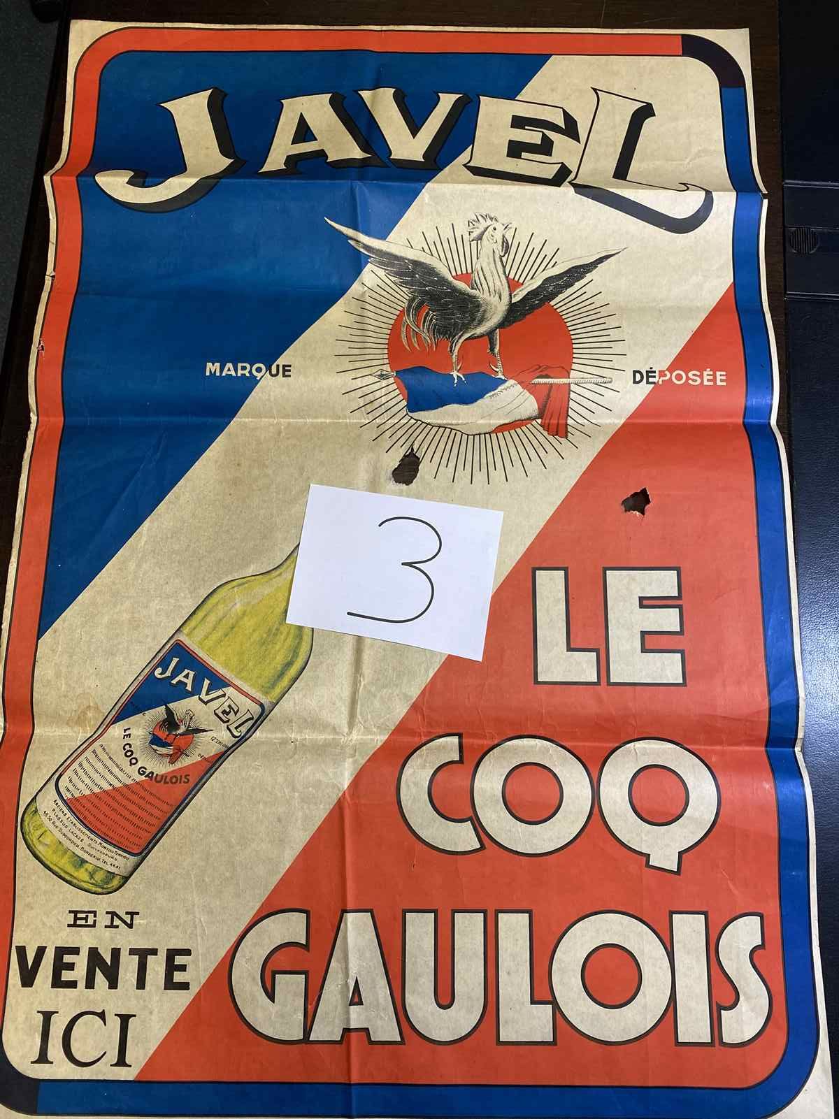 Null 广告海报Javel Le Coq Gaulois R.Monnier a Bordeaux polychrome format 57x85 边缘有折痕&hellip;