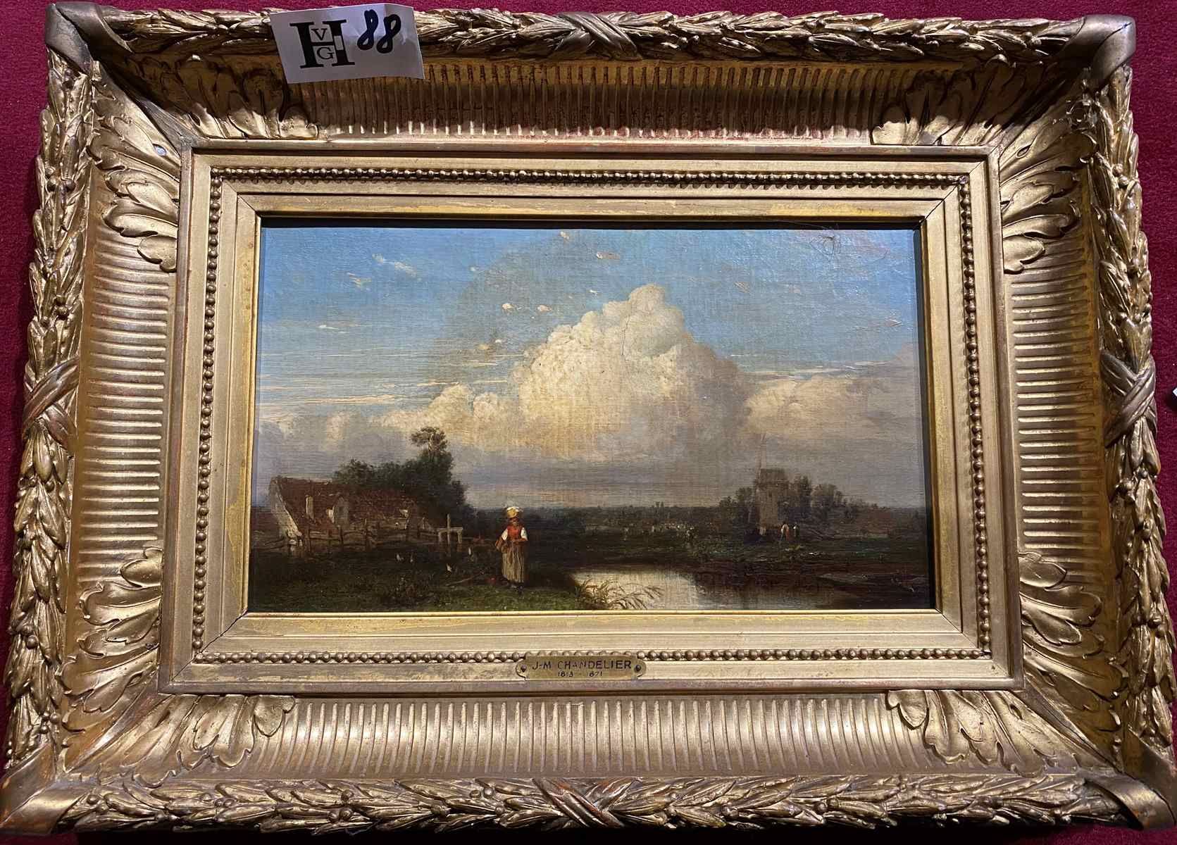 Mise à prix 500 € 1 签名为Jules Michel CHANDELIER - 1813 - 1871的布面油画 - "农场和农民在田间" -&hellip;