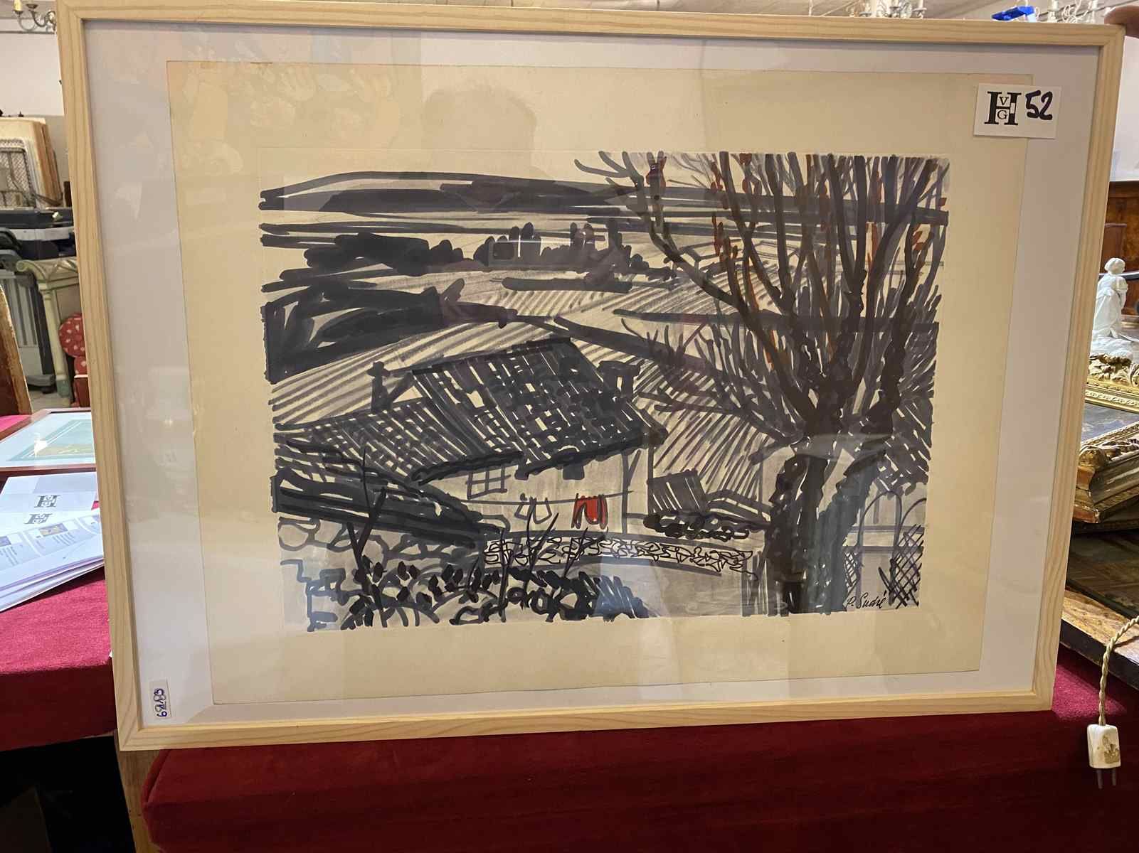 Mise à prix 80 € 1 用毛笔画的风景画 "Vaucluse的Gigondas村"，右下角有Pierre SUDRE的签名，尺寸：63 x 50-&hellip;