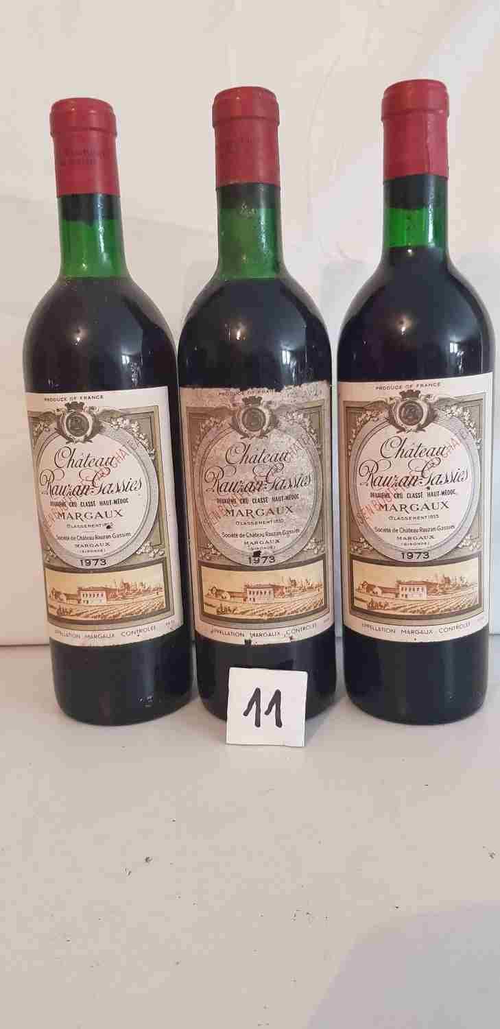Null 3 bouteilles château RAUZAN GASSIES 1973 MARGAUX 2°GCC. 1 étiquette poussié&hellip;