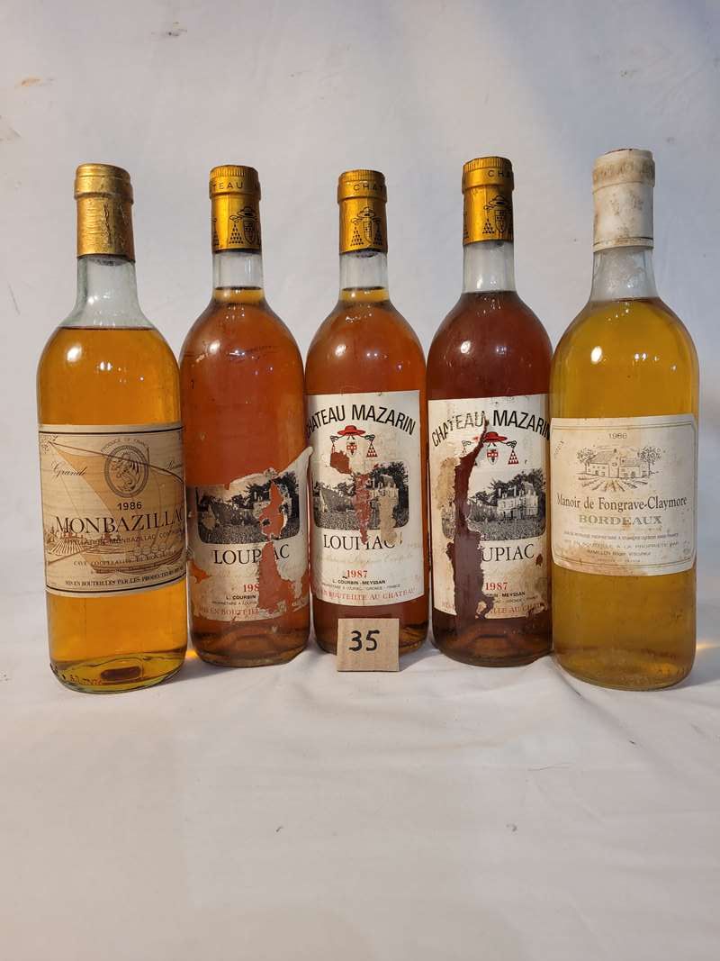 Null Lote de 5 botellas que incluye 1 botella CAVE DE MONBAZILLAC 1986 MONBAZILL&hellip;