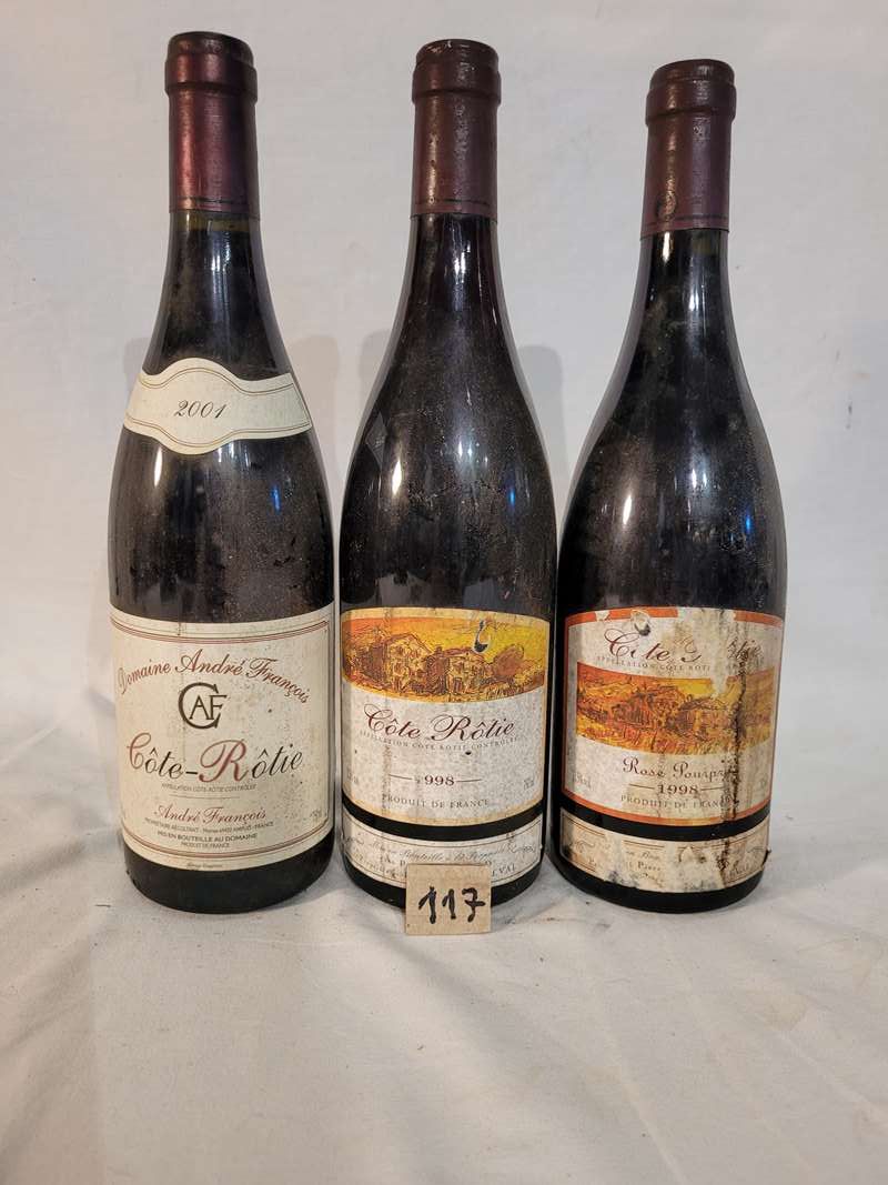 Null Lot of 3 bottles including 1 blle DOMAINE ANDRE FRANCOIS 2001 COTE ROTIE an&hellip;