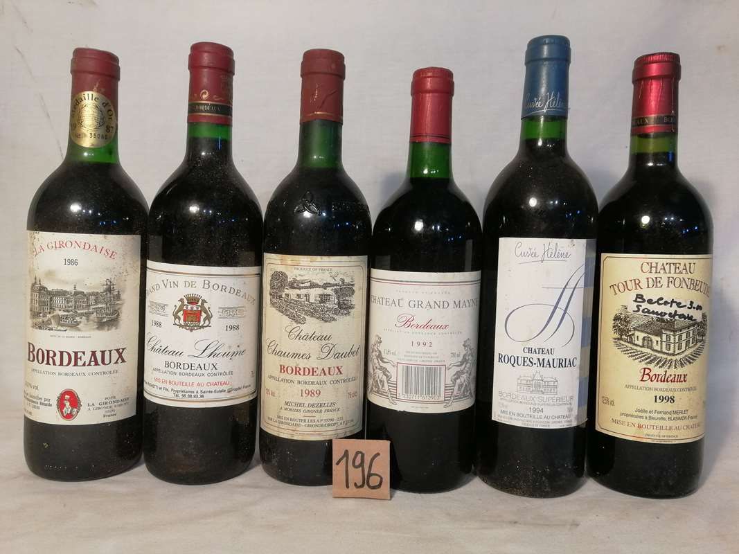 Null Lot of 6 bottles of BORDEAUX including 1 bottle LA GIRONDAISE 1986 Gold Med&hellip;