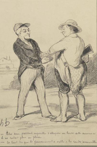 Null *Dans le goût d'Honoré DAUMIER.
Le chasseur et le Président.
Dessin au cray&hellip;