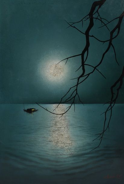 Null Nguyen THANH LÊ (1919-2003).

Jonque sous la pleine lune. 

Panneau de laqu&hellip;