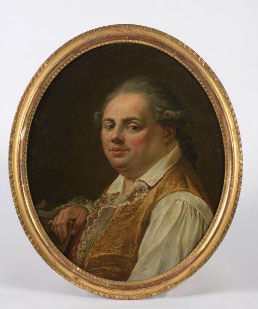 Null Ecole française vers 1770.
Portrait d'homme au gilet brodé.
Toile ovale.
Ha&hellip;