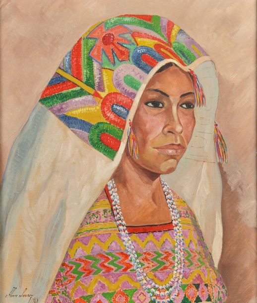 Null ÀLVAREZ (XXe siècle).
Portrait d'orientale.
Huile sur toile signée et datée&hellip;