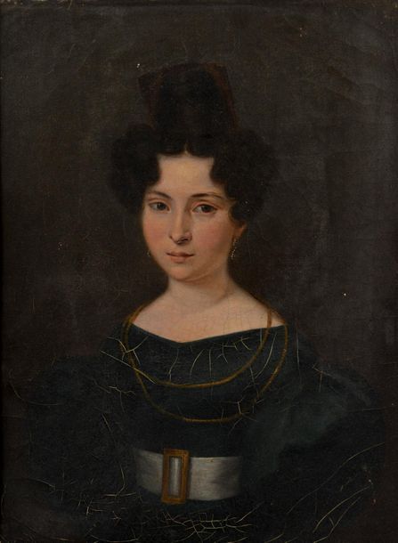 Null École française du XIXe siècle.
Portrait de femme à la robe verte.
Huile su&hellip;