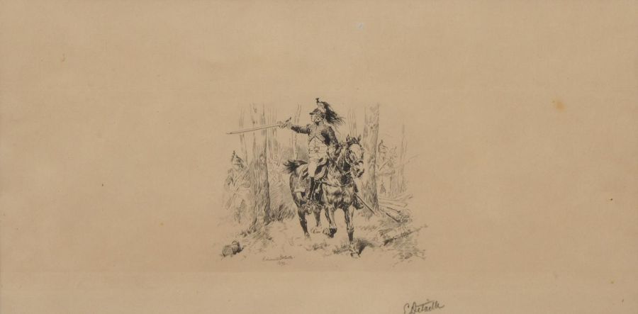 Null D'après Édouard DETAILLE (1848-1912).
Les hussards.
Deux gravures signées (&hellip;