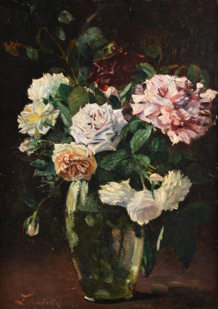 Null École française du XIXe siècle.
Bouquet de roses dans un vase en verre.
Hui&hellip;