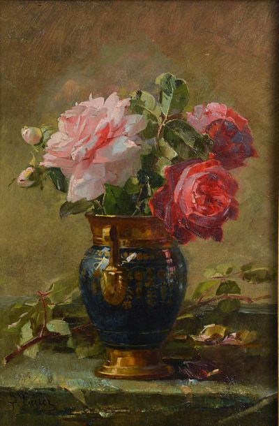 Null Pierre-Nicolas EULER (1846-1915).
Bouquet de roses dans un vase bleu.
Huile&hellip;