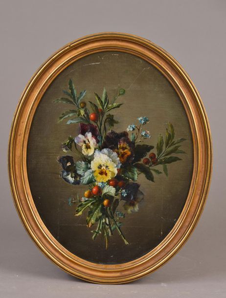 Null Louis CLAIRANSON (XIXe siècle).
Bouquet de pensées et myosotis.
Huile sur t&hellip;