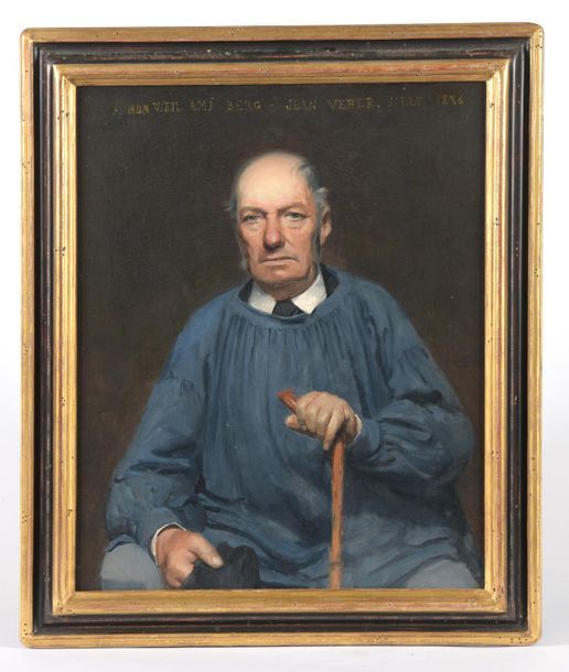 Null Jean VEBER (XIXe siècle).
Portrait d'homme à la blouse bleue.
Huile sur toi&hellip;