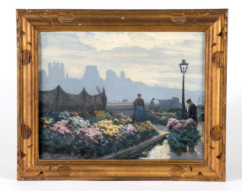 Null Lucien PAILLARD (XIXe-XXe siècle).
Marché aux fleurs à Paris.
Huile sur toi&hellip;