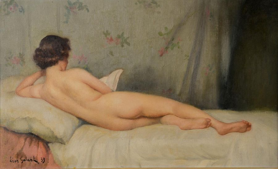 Null Léon-Laurent GALAND (1872-1960).
Nu féminin allongé.
Huile sur toile signée&hellip;