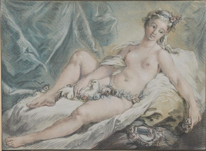 Null D'après François BOUCHER (1703-1770).
Vénus à la colombe.
Estampe en couleu&hellip;