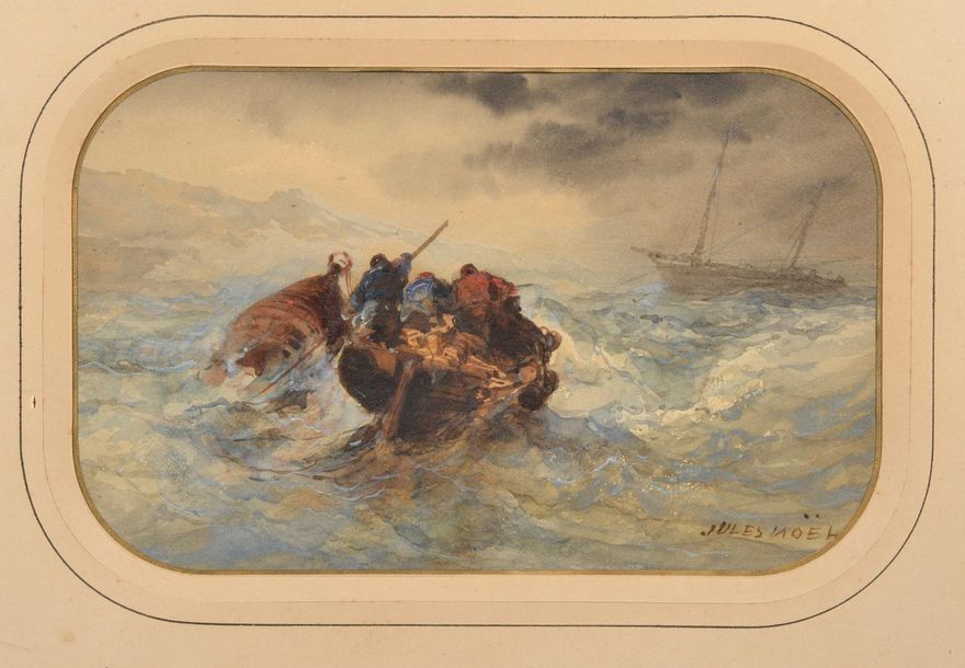 Null Jules-Achille NOËL (1810-1881).
Bateaux en mer agitée.
Aquarelle et rehauts&hellip;