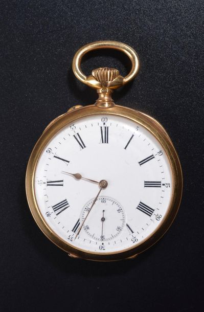 Null Montre de gousset chronomètre en or jaune 18k, le fond uni à décor gravé d'&hellip;